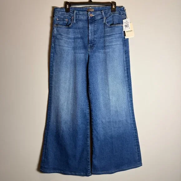 Mother The Roller Fray Wide Leg Denim Jeans Women's 32 Work Hard Play Hard NWT